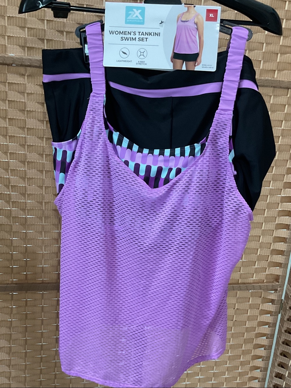 Xhilaration Lavender Mesh Tankini Top with Black Bottoms